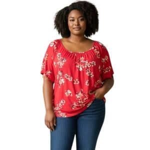 LIZ CLAIBORNE RED FLORAL BLOUSE SZ.3X EUC.